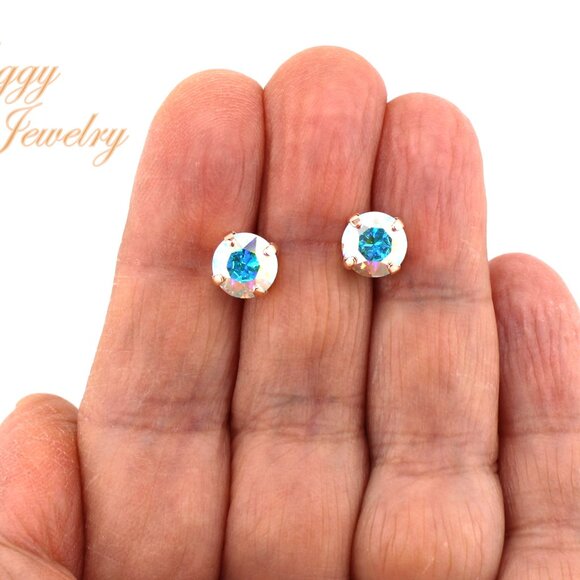 Swarovski Crystal Stud Earrings, 8mm Crystal AB - Picture 5 of 8